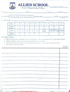 Exam Answer Sheet – Allied School