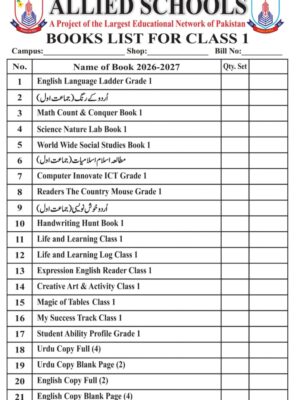 Allied School Book List for Class 1 2026