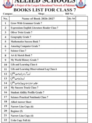 Allied School Book List for Class 7 2026