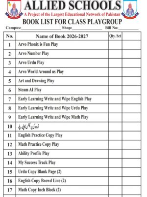 Allied School Book List for Playgroup 2026